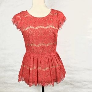 ANTHROPOLOGIE MAEVE Rusty Red Lace Short Sleeve Peplum Katrina blouse